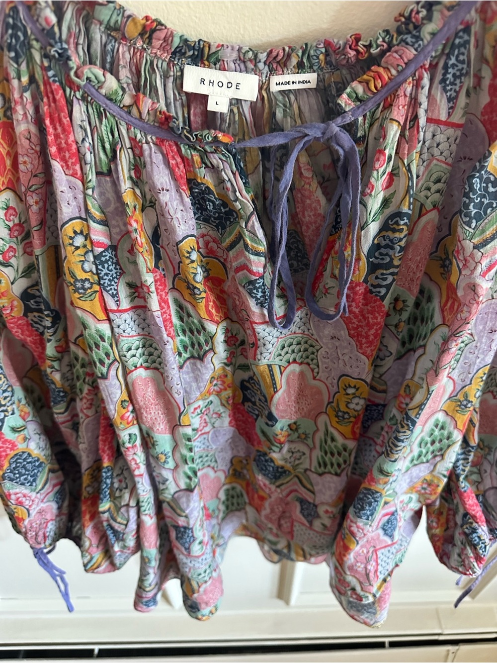Rhode mix print patchwork long sleeve floral print blouse - Picture 2 of 7